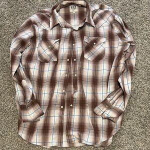 Ely Cattleman Brown and White Casual Button Down Shirt